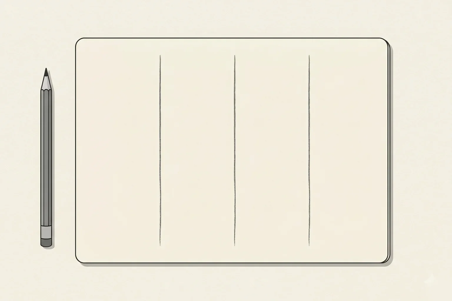 Carnet ouvert avec quatre colonnes au crayon — méthode des 5 jours pour chronométrer ses heures admin d'artisan
